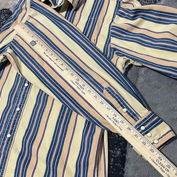 Wrangler X-Long Tail Shirt Men 16-35 Yellow Blue Striped Good Western Pearl Snap - Picture 7 of 12